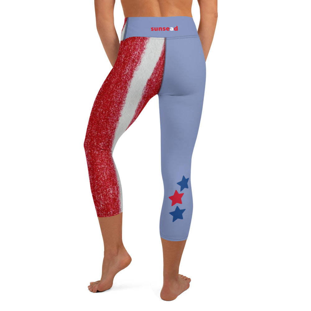 Yoga Capri Leggings - Red White & Blue