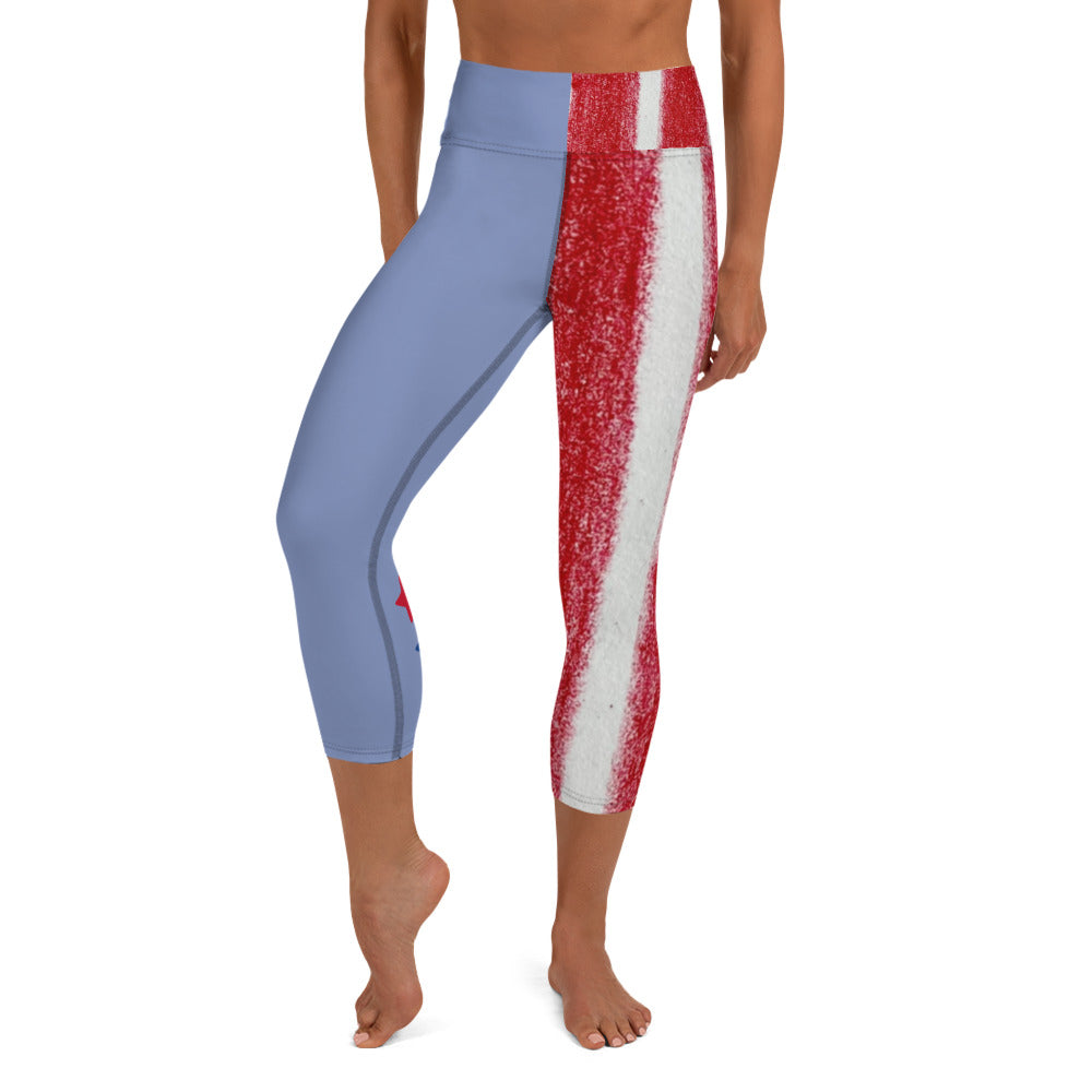 Yoga Capri Leggings - Red White & Blue